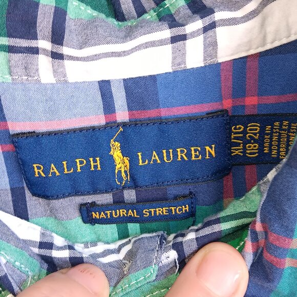 Mens Ralph Lauren Natural Stretch Long Sleeve Plaid Shirt Size XL‎ 18/20 C7 - Picture 6 of 7